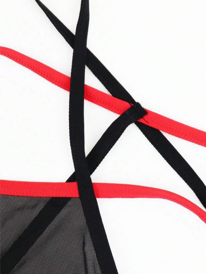 Fashionable Black Hollow Mesh Alluring Black & Red Trim Sexy Underwear For men